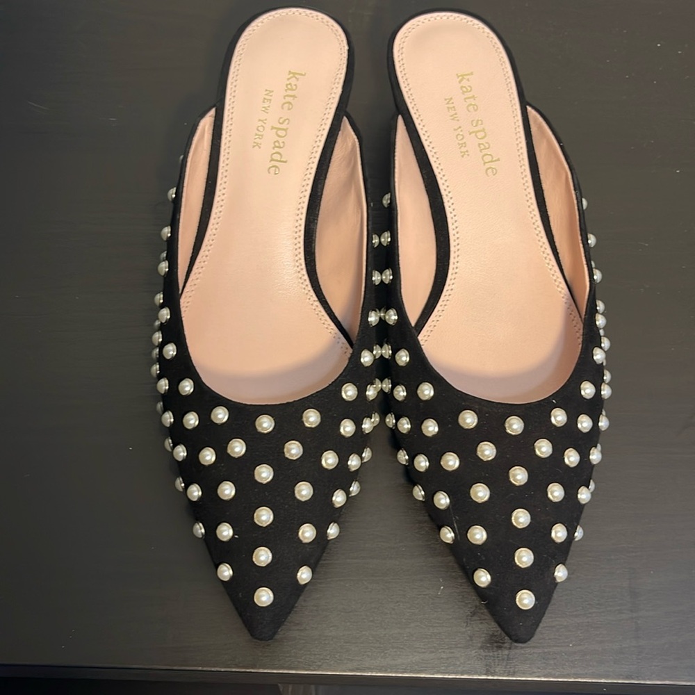 Kate Spade Honor Pearl Embellished Black Ivory Pump Mule NWOT